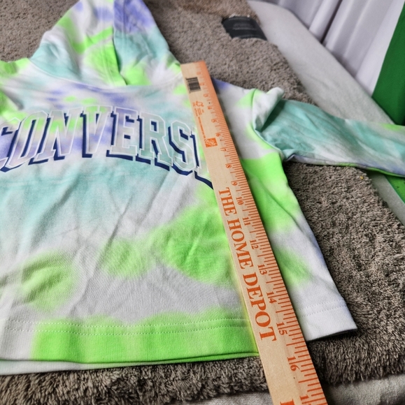 Converse S Green Girl's All Over Print Tie-Dye Boxy Hoodie (Big Kids) Size S - Picture 7 of 8